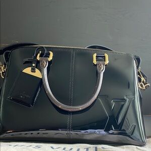 Louis Vuitton Black Patent Vernis Alma Satchel with Gold Hardware